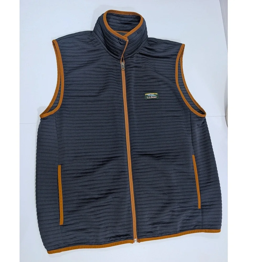 L.L. Bean Mens Airlight Knit Vest Full Zip Navy Brown Large Campcore Gorpcore